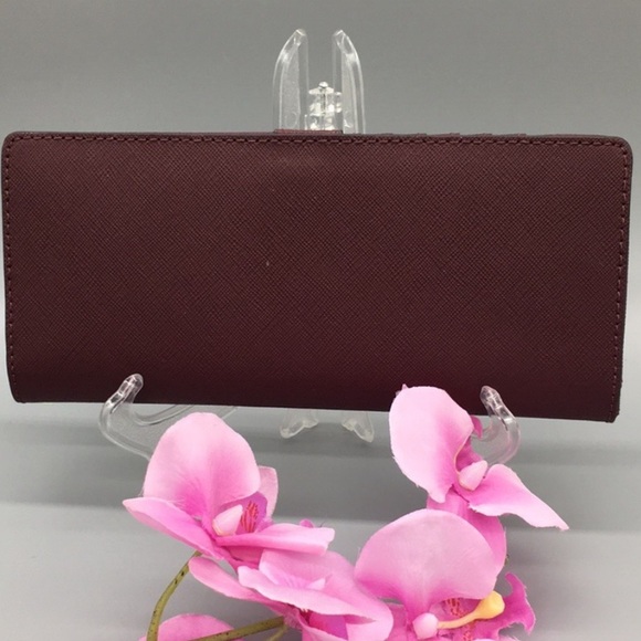 Michael Kors Jet Set Travel Md Flt Slm Bfld Merlot - Picture 11 of 16